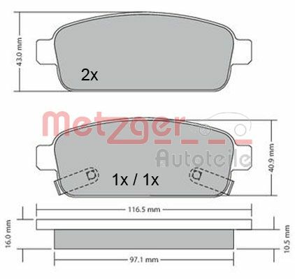 Sada brzdových destiček, kotoučová brzda METZGER